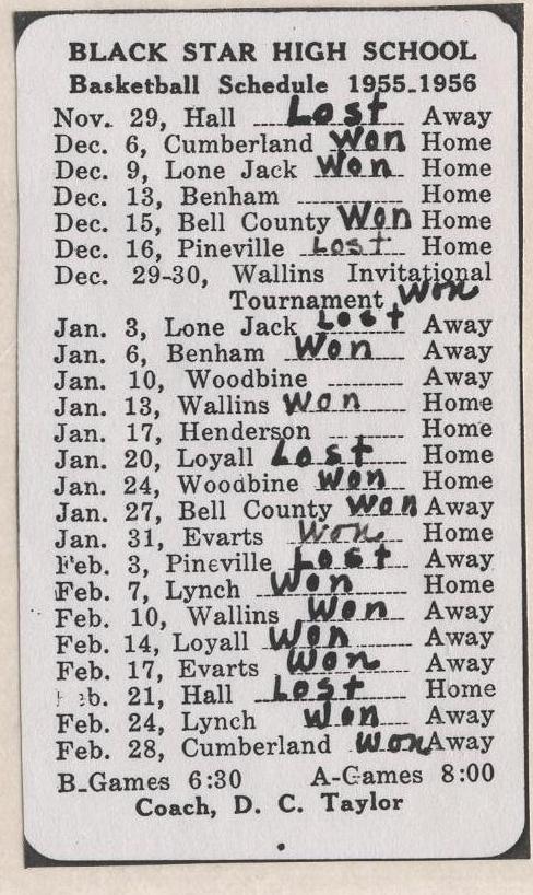 Basketball Schedule 1955-1956 Black Star High School.jpg