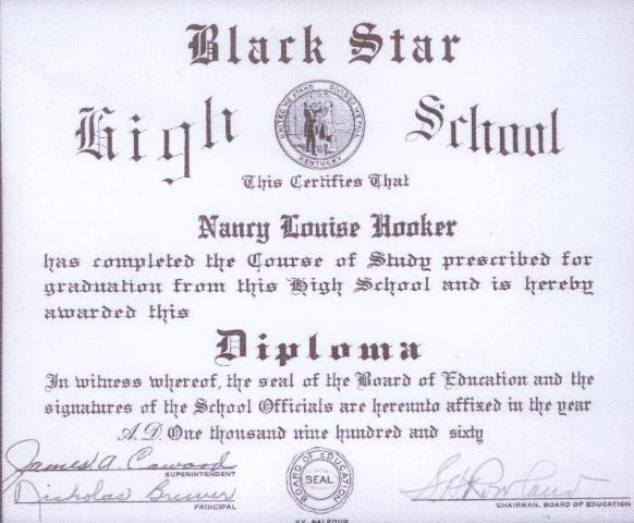 Nancy Louise Hooker, Black Star High School Diploma.jpg