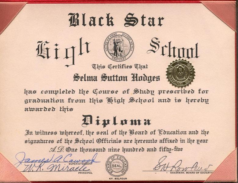 Selma Sutton Hodges Black Star Diploma.jpg